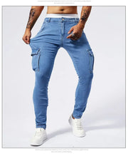 2025 New Men Street Elastic Denim Jeans Multi Pockets Cargo Pants Casual Slim Denim Trousers Fashion Y2k Joggers Baggy Man Pants