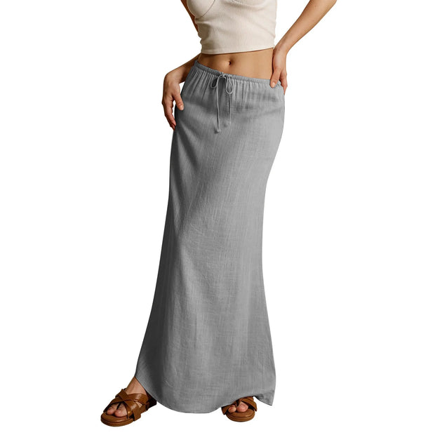 Summer Vacation Women's Summer Maxi Skirt Drawstring Low Waist A Line Casual Skirts Bodycon Long Skirt Beach Women's clothing