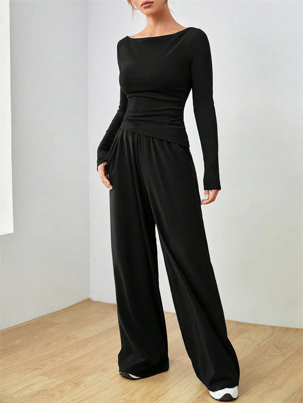 Women's Two-piece Wide Leg Pants Fashion Set Irregular Short Top Women's Clothing Yoga Exercise Set Спортивный Костюм Женский