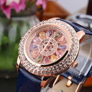 Korean Ladies Watch Colorful Rhinestones Dashi Dial Quartz Watch Casual Leather Ladies Clock Gift Relogio Feminino
