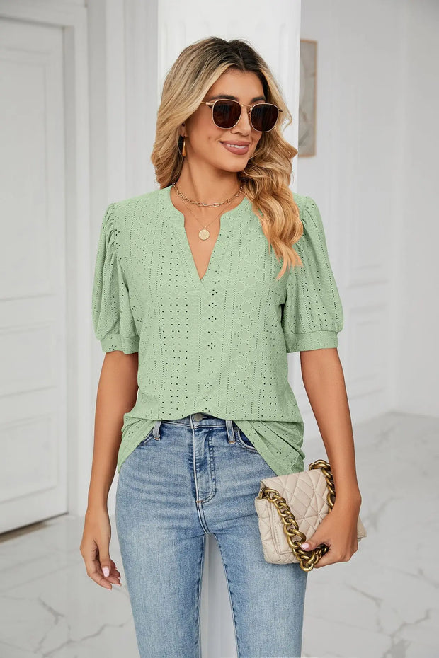 Womens Tops V Neck Ruffle Sleeve Blouses Short Sleeve Casual Tops T-Shirts for Women Autumn Winter