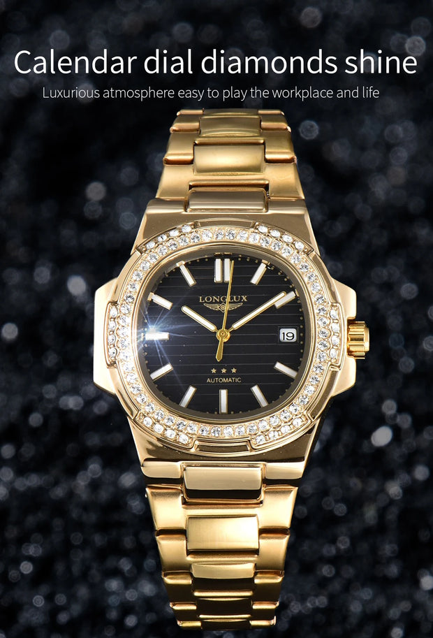 LONGLUX automatic man watch diamond watch luxury stainless steel wholesale mechanical watches day date waterproof man watch