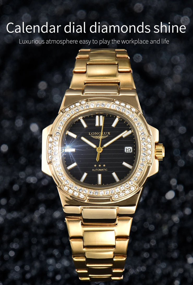 LONGLUX automatic man watch diamond watch luxury stainless steel wholesale mechanical watches day date waterproof man watch