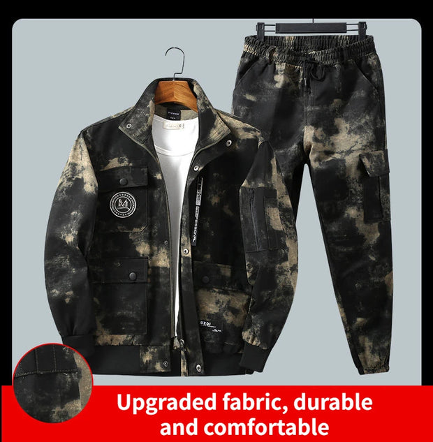 Men Clothing Two Pieces Set 2023 Training Two-piece Sweat-shirt Cargo Pants Man Apparel Heavy Jackets Labor Work Camouflage Suit