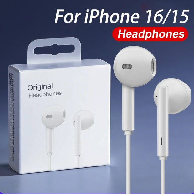 Apple iPhone 16 15 Pro Max 14 13 12 11 USB-C Lightning 3.5mm Wired Earphones
