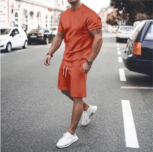 Summer Men's T-Shirts Sets Fashion Digital Printing Casual Sports breathable shorts set Oversized Clothing Men's Tees Beach Wear