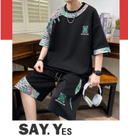 Summer Men's  Sets Mens Trend Casual Tracksuit Print Short Sleeve T-shirt+shorts Two Pieces Suit Mens Sportswear set