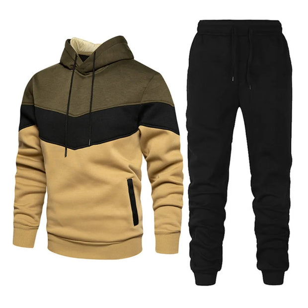 Men's Sets, Sportswear, Fashion and Leisure Spring and Fall Models, Splicing Hooded Sweater Pants Two-piece Set, Men's Sets