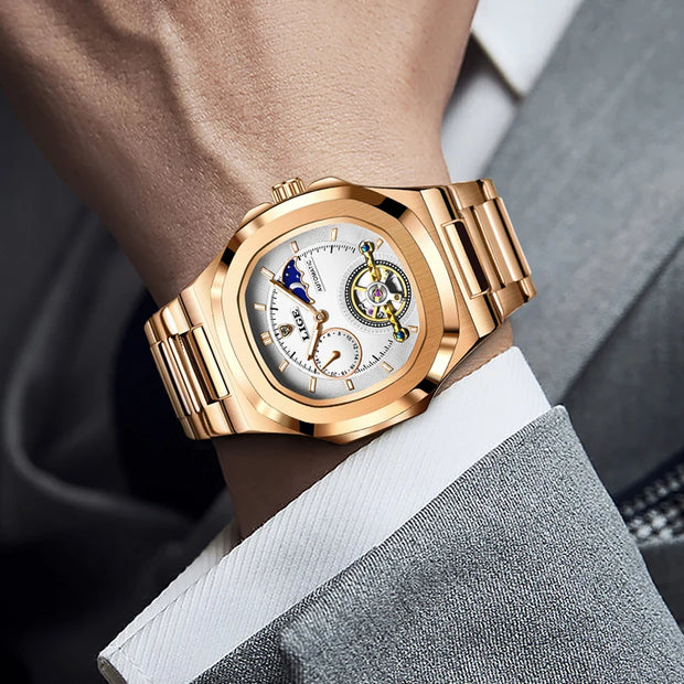 LIGE Classic Retro Men Watch Fashion Business Men's Mechanical Wristwatches Top Brand Luxury Waterproof Automatic Watch For Men