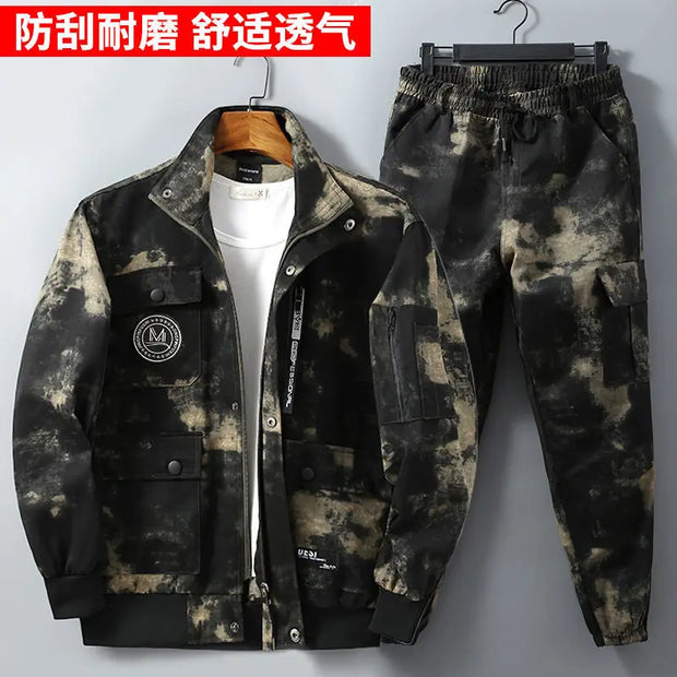 Men Clothing Two Pieces Set 2023 Training Two-piece Sweat-shirt Cargo Pants Man Apparel Heavy Jackets Labor Work Camouflage Suit