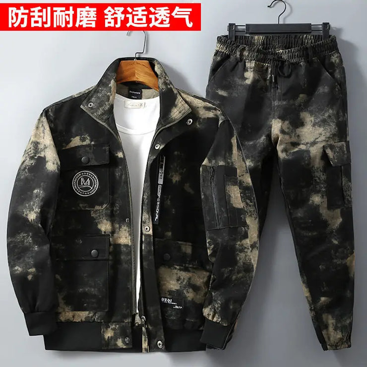 Men Clothing Two Pieces Set 2023 Training Two-piece Sweat-shirt Cargo Pants Man Apparel Heavy Jackets Labor Work Camouflage Suit