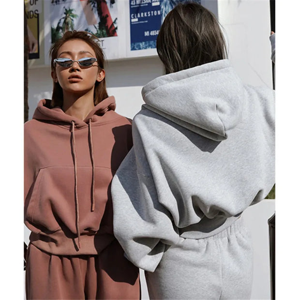 Women Sports Two Piece Sets Hoodie Trousers Solid Color Hooded Pants Outfits Sweatshirt Suit 2024 Autumn Winter Tracksuit
