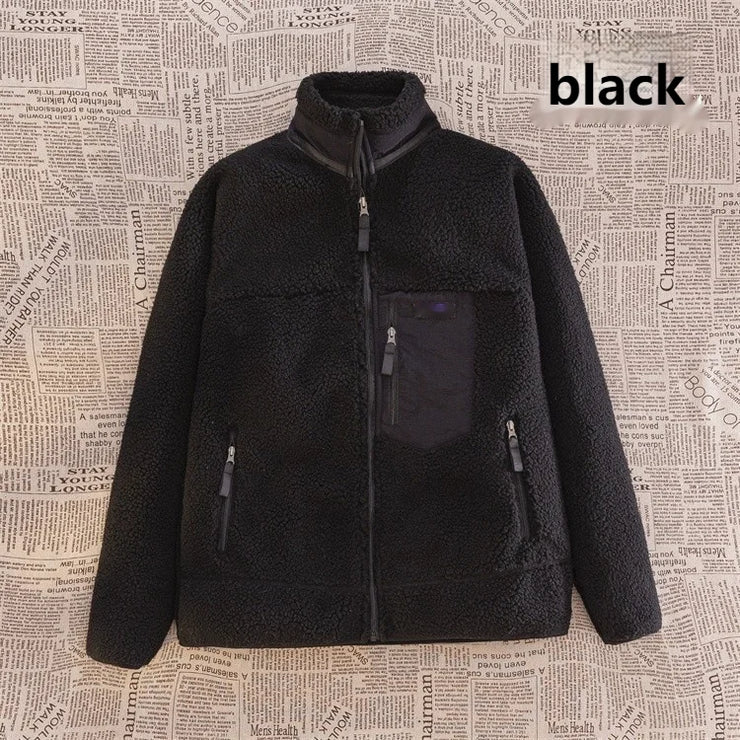 Motorcycle Outdoor Wool Jacket Men Women Double Sided Thick Plush Rider Ride Suit Lambing Wool Windproof Warm Fashionable Jacket