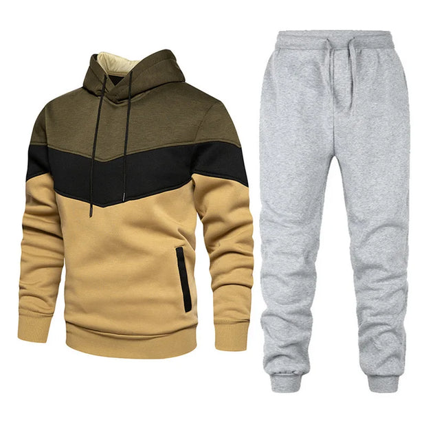 Men's Sets, Sportswear, Fashion and Leisure Spring and Fall Models, Splicing Hooded Sweater Pants Two-piece Set, Men's Sets