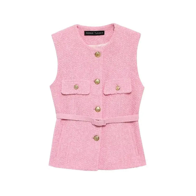 Spring Vest Jackets Women's 2025 New Jacket Coat Fashion Slim Belt O-neck Street Joker Youth Coat Vest