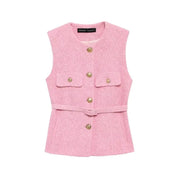 Spring Vest Jackets Women's 2025 New Jacket Coat Fashion Slim Belt O-neck Street Joker Youth Coat Vest