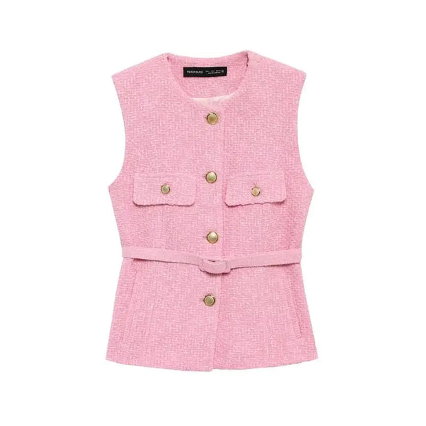 Spring Vest Jackets Women's 2025 New Jacket Coat Fashion Slim Belt O-neck Street Joker Youth Coat Vest