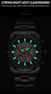 BINBOND Mens Quartz Watches Top Brand Luxury Stainless Steel Waterproof Hollow Out Blue Big Male Wristwatches Relogio Masculino
