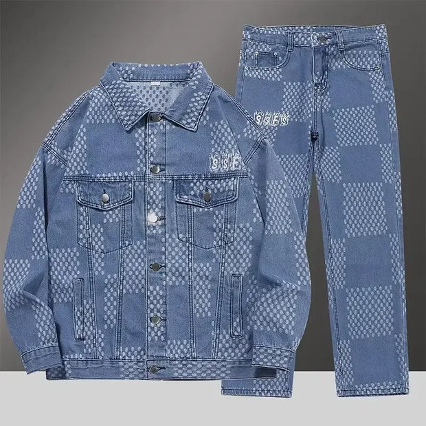 Spring Autumn Denim Clothing Set For Men Stylish Jacket Jeans 2-piece Set Working Class Style Bold Fashion Statement
