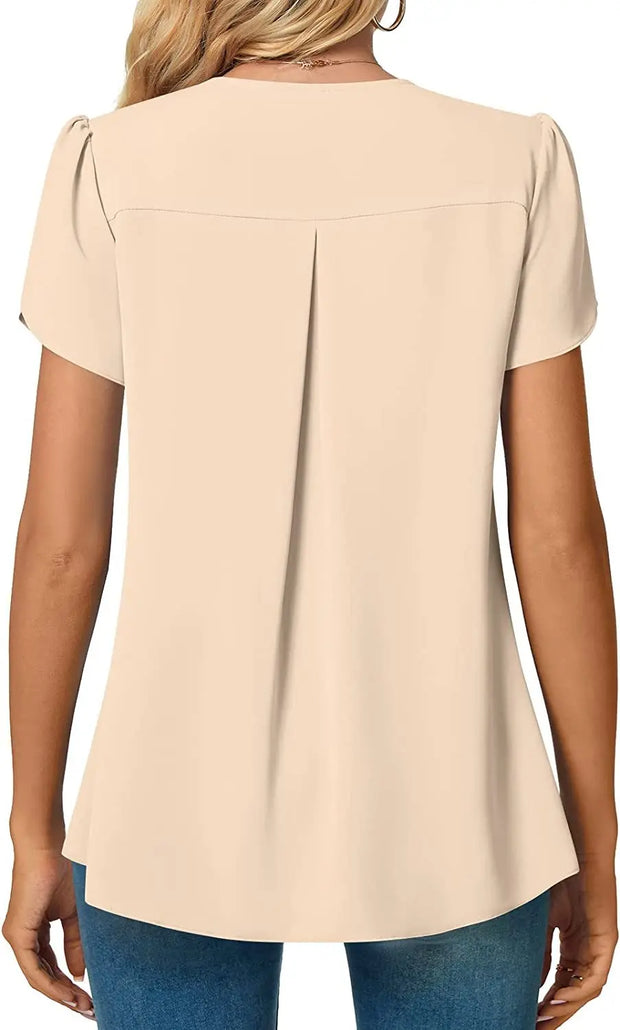 Elegant Women's Top Blouse Flower 2023 Summer Fashion Simplicity Short Sleeve Solid V-Neck Commuter Office Female Shirt S-XXL