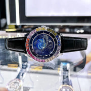 Luxury Brand Mechanical Watch for Men Rotating Star Dial Fashion Rainbow Case Automatic Watches Genuine Leather Strap Wristwatch