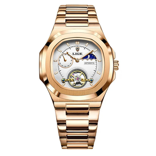 LIGE Classic Retro Men Watch Fashion Business Men's Mechanical Wristwatches Top Brand Luxury Waterproof Automatic Watch For Men