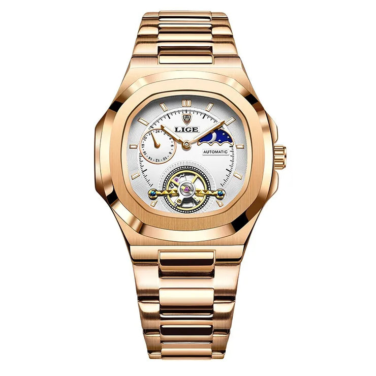 LIGE Classic Retro Men Watch Fashion Business Men's Mechanical Wristwatches Top Brand Luxury Waterproof Automatic Watch For Men