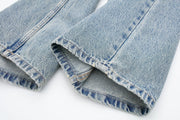 TRAFZA Jeans For Women 2024 Denim Solid Loose Zipper Fly Female Hole Trouser Pockets Wild Basic Commute Woman Wide Leg Long Pant