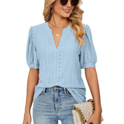 Womens Tops V Neck Ruffle Sleeve Blouses Short Sleeve Casual Tops T-Shirts for Women Autumn Winter