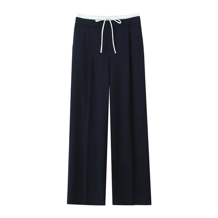 Willshela Women Fashion Solid Lace Up Side Zipper Straight Pants Vintage High Elastic Waist Female Chic Lady Trousers