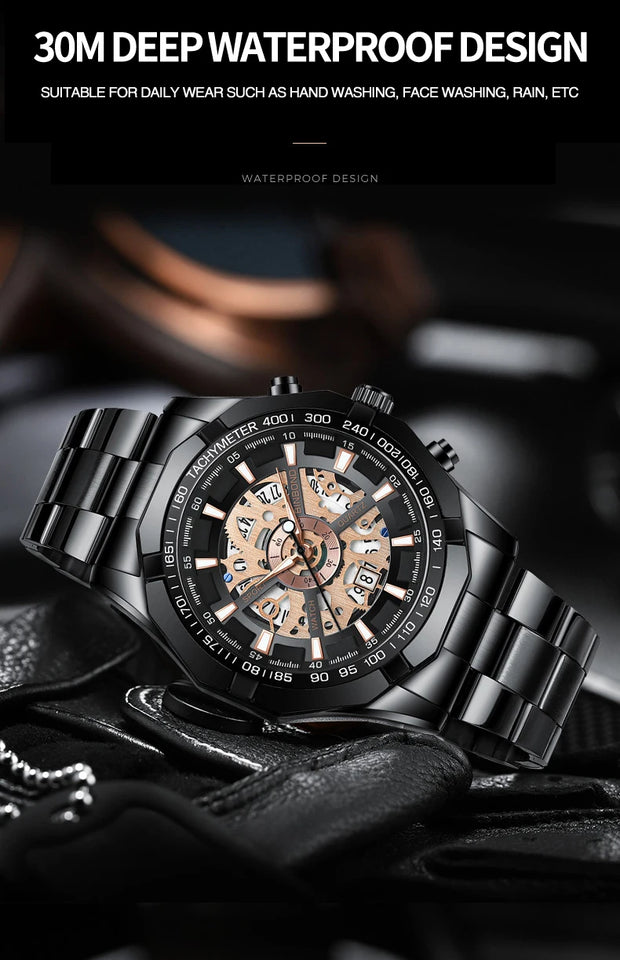 BINBONG Business Men's Watches Waterproof Calendar Luminous Fashion Quartz Watch For Man Stainless Steel Male Clock Reloj Hombre