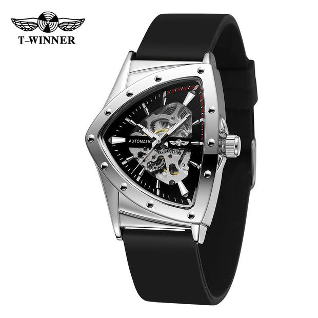 Winner Military Triangle Steel Skeleton Automatic Movement Man Watch Sports Mechanical Watches Luxury Waterproof Silicone Strap