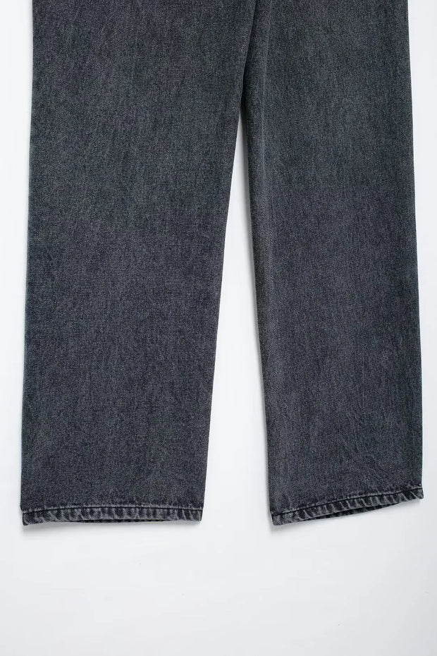 TRAFZA Jeans For Women 2024 Denim Solid Loose Zipper Fly Female Hole Trouser Pockets Wild Basic Commute Woman Wide Leg Long Pant
