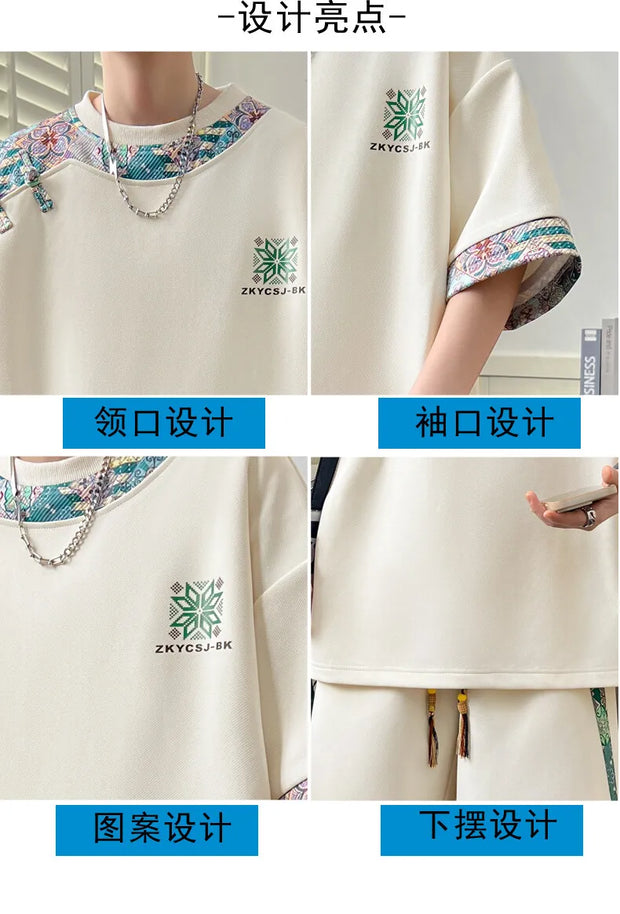 Summer Men's  Sets Mens Trend Casual Tracksuit Print Short Sleeve T-shirt+shorts Two Pieces Suit Mens Sportswear set
