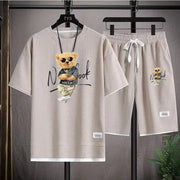 2025 Summer Men's trendy and fashionable high-end Waffle suits, casual T-shirt and shorts sets, men's sportswear sets, solid-col