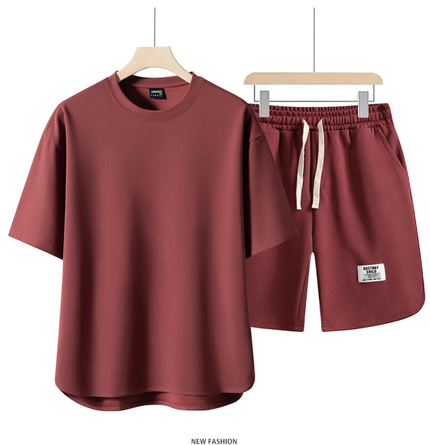 2025 Summer Sets Men Fashion Short Sleeve Shirt/Shorts Two-piece Mens Streetwear Loose Hollow Out Set Mens Short Sets M-4XL TZ16