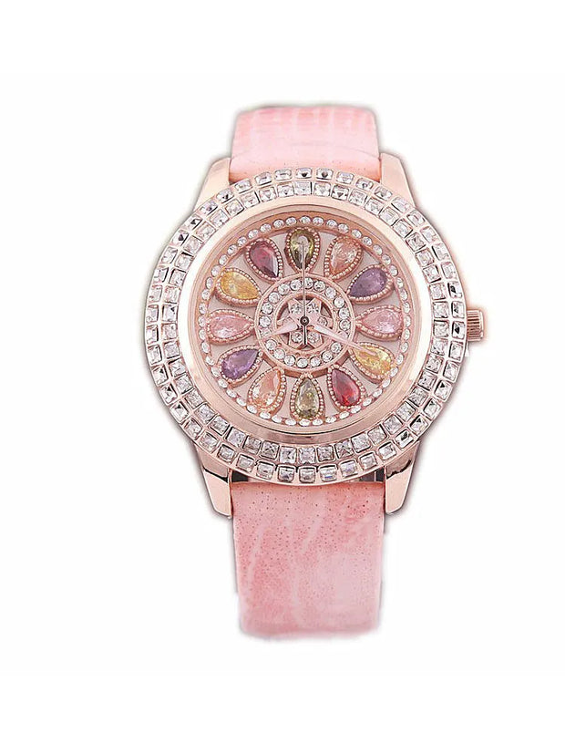 Korean Ladies Watch Colorful Rhinestones Dashi Dial Quartz Watch Casual Leather Ladies Clock Gift Relogio Feminino