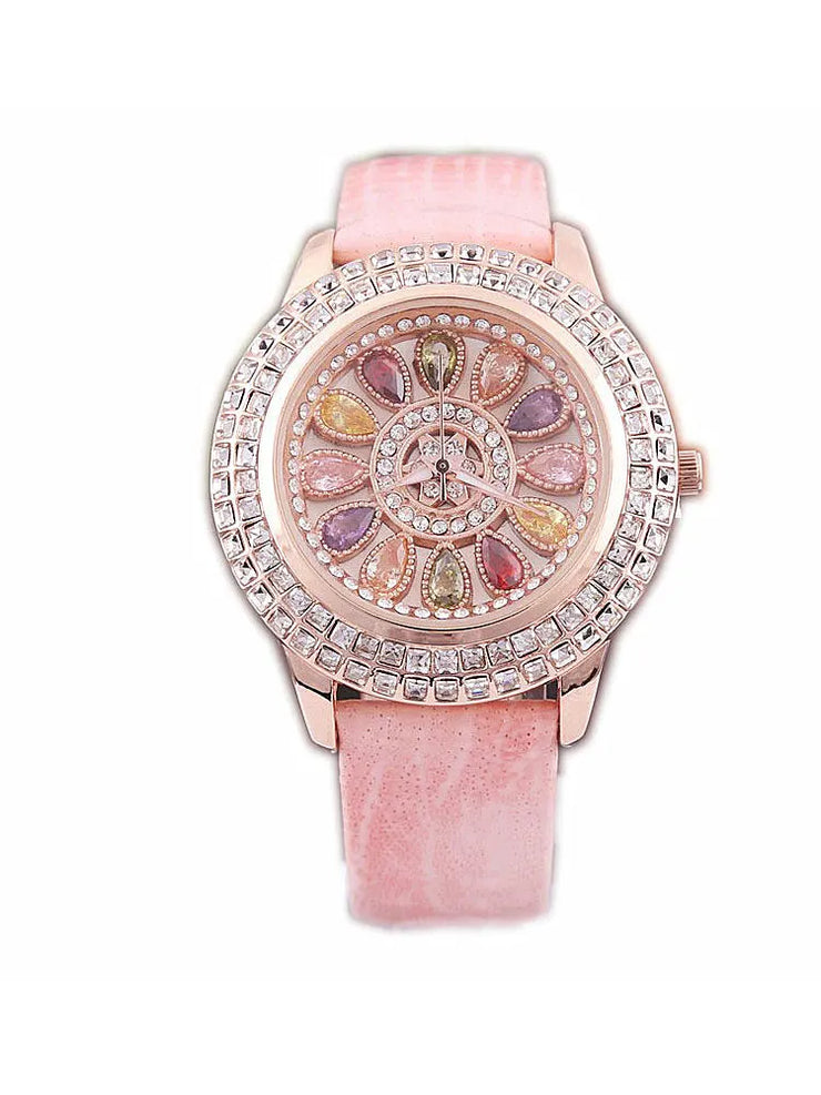 Korean Ladies Watch Colorful Rhinestones Dashi Dial Quartz Watch Casual Leather Ladies Clock Gift Relogio Feminino