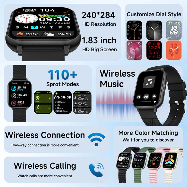 SIMSONLAB 1.83 Inch HD Large Screen Smart Watch