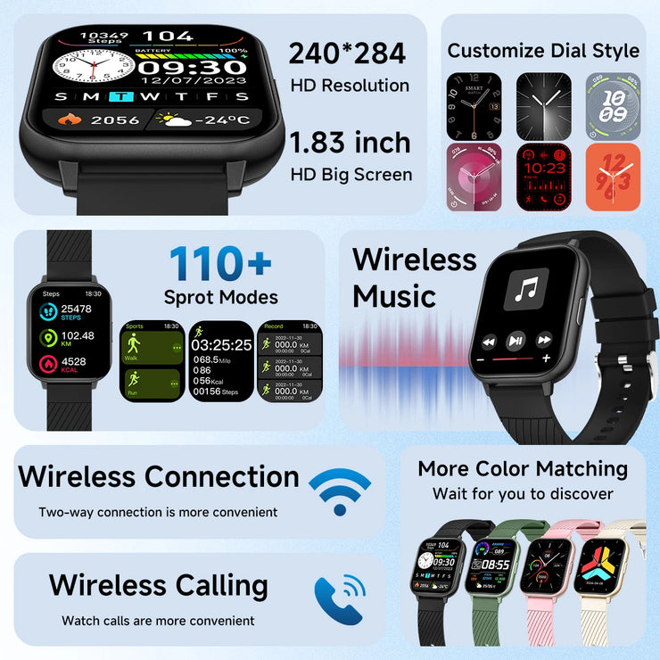 SIMSONLAB 1.83 Inch HD Large Screen Smart Watch