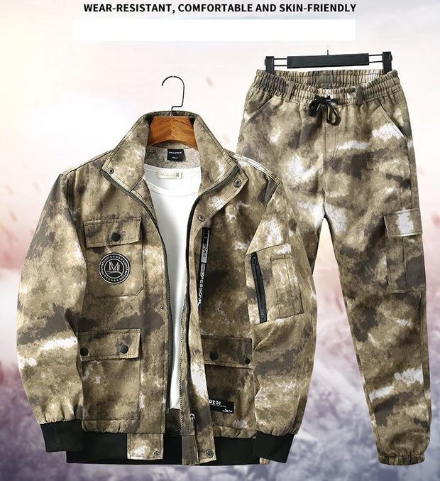 Men Clothing Two Pieces Set 2023 Training Two-piece Sweat-shirt Cargo Pants Man Apparel Heavy Jackets Labor Work Camouflage Suit