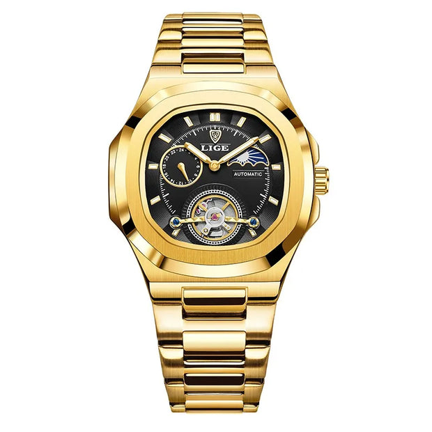 LIGE Classic Retro Men Watch Fashion Business Men's Mechanical Wristwatches Top Brand Luxury Waterproof Automatic Watch For Men