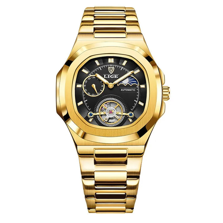 LIGE Classic Retro Men Watch Fashion Business Men's Mechanical Wristwatches Top Brand Luxury Waterproof Automatic Watch For Men