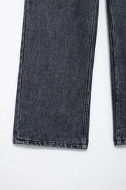 TRAFZA Jeans For Women 2024 Denim Solid Loose Zipper Fly Female Hole Trouser Pockets Wild Basic Commute Woman Wide Leg Long Pant