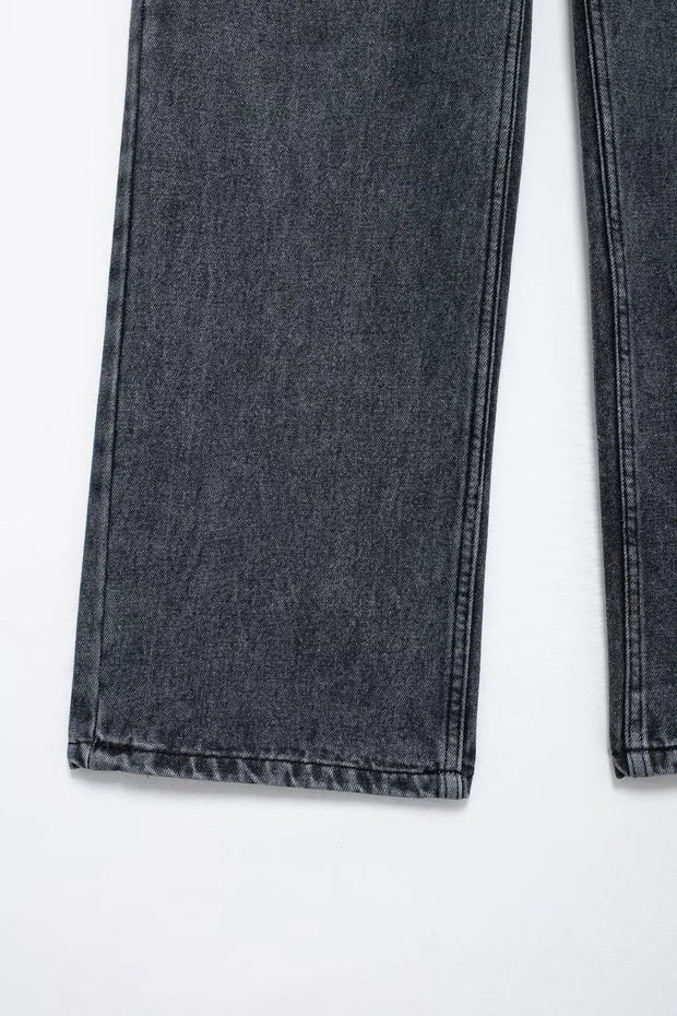 TRAFZA Jeans For Women 2024 Denim Solid Loose Zipper Fly Female Hole Trouser Pockets Wild Basic Commute Woman Wide Leg Long Pant