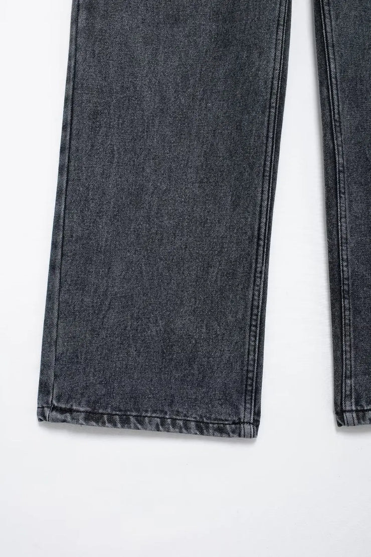 TRAFZA Jeans For Women 2024 Denim Solid Loose Zipper Fly Female Hole Trouser Pockets Wild Basic Commute Woman Wide Leg Long Pant