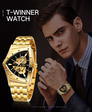 Winner Military Triangle Steel Skeleton Automatic Movement Man Watch Sports Mechanical Watches Luxury Waterproof Silicone Strap