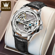 OLEVS 6661 Fully Hollow Automatic Man Watch Fashion Leather Strap Waterproof Luminous Hand Clock Men's Mechanical Wristwatches