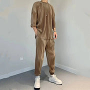 Men's Pants Set Work Wear Jogging Plain Running No Logo Male T Shirt Trousers Sets Sweatpants Jogger Two-piece Essential Elastic