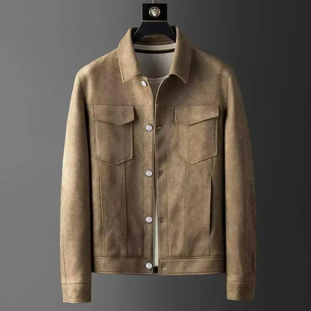 New Spring Autumn Casual Jackets Men Turn Down Collar Slim Fit England Style Deerskin Fleece Jacket Male Vintage Outwear Coats